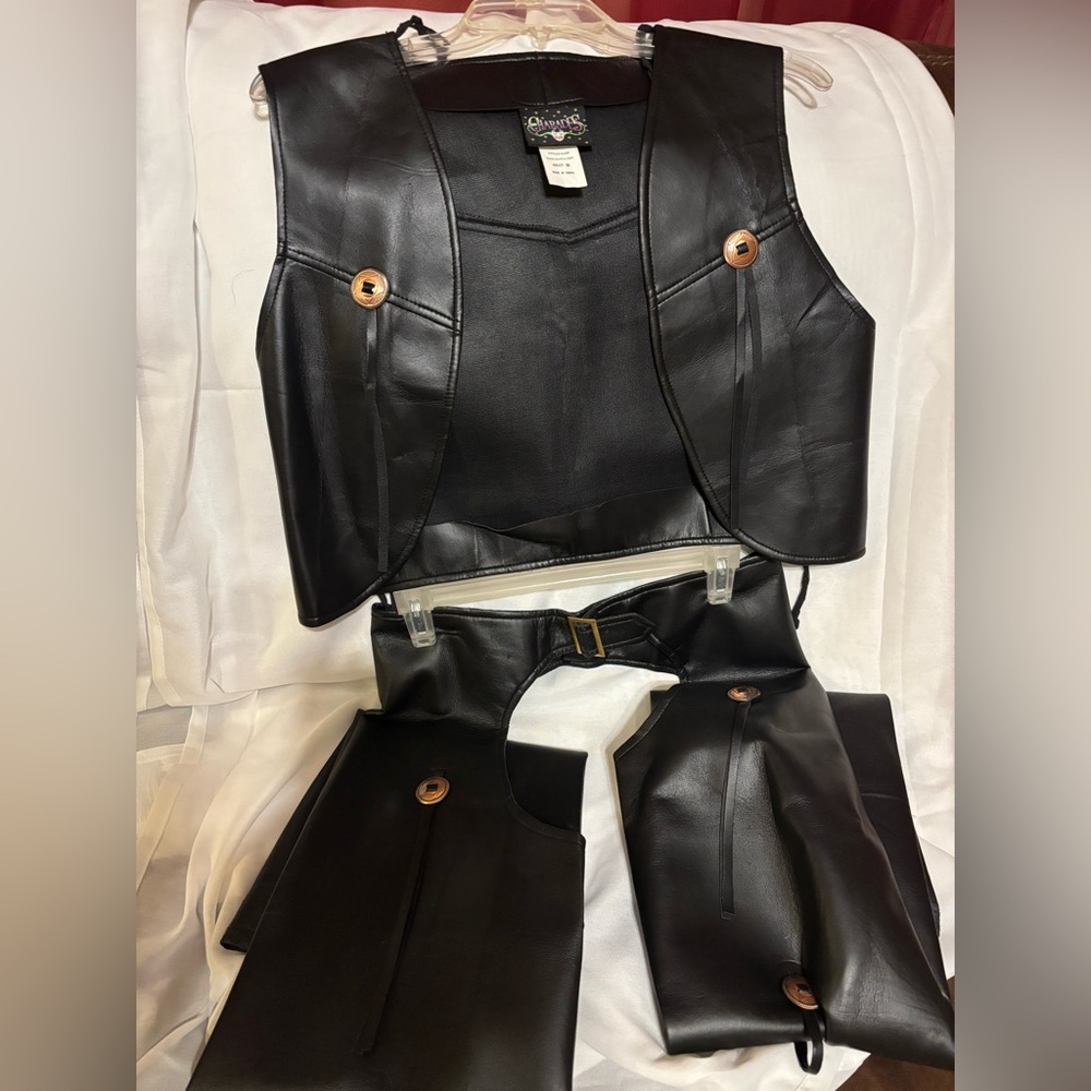 Black Pleather Vest and Chaps Set